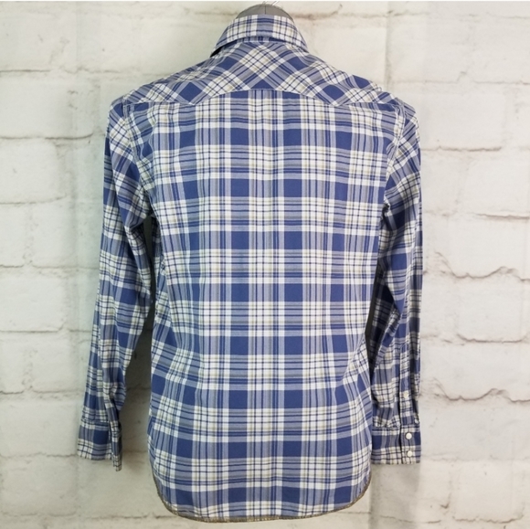 American Eagle S Blue Plaid Snap Closure Shirt - Picture 7 of 12